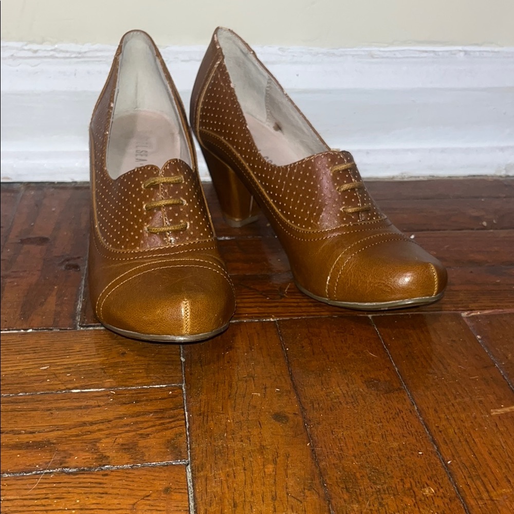 Brown Leather Women's Heels Oxford 7 38 2 inch heel Chelsea Crew
